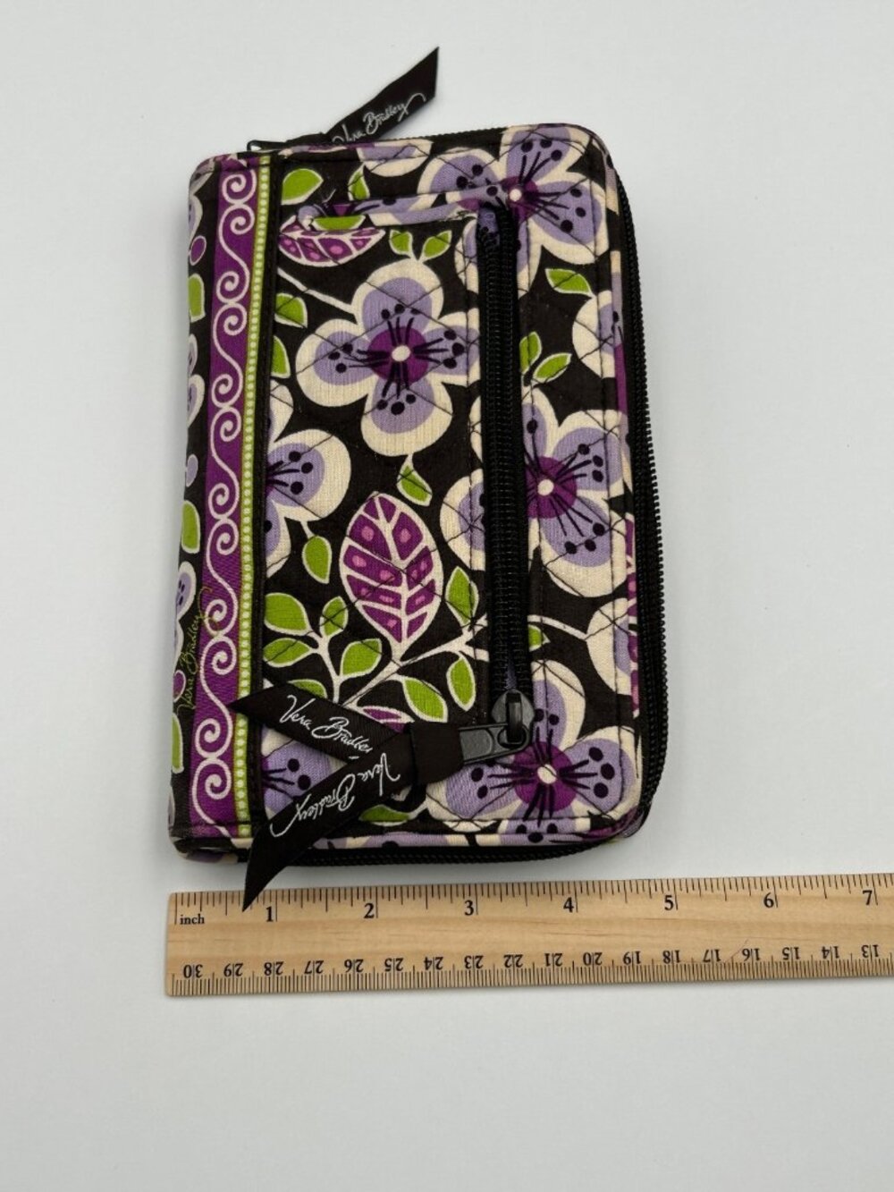 VERA BRADLEY Ziparound Wallet Plum Petals Purple Floral Quilted Cotton Organizer - Picture 9 of 10